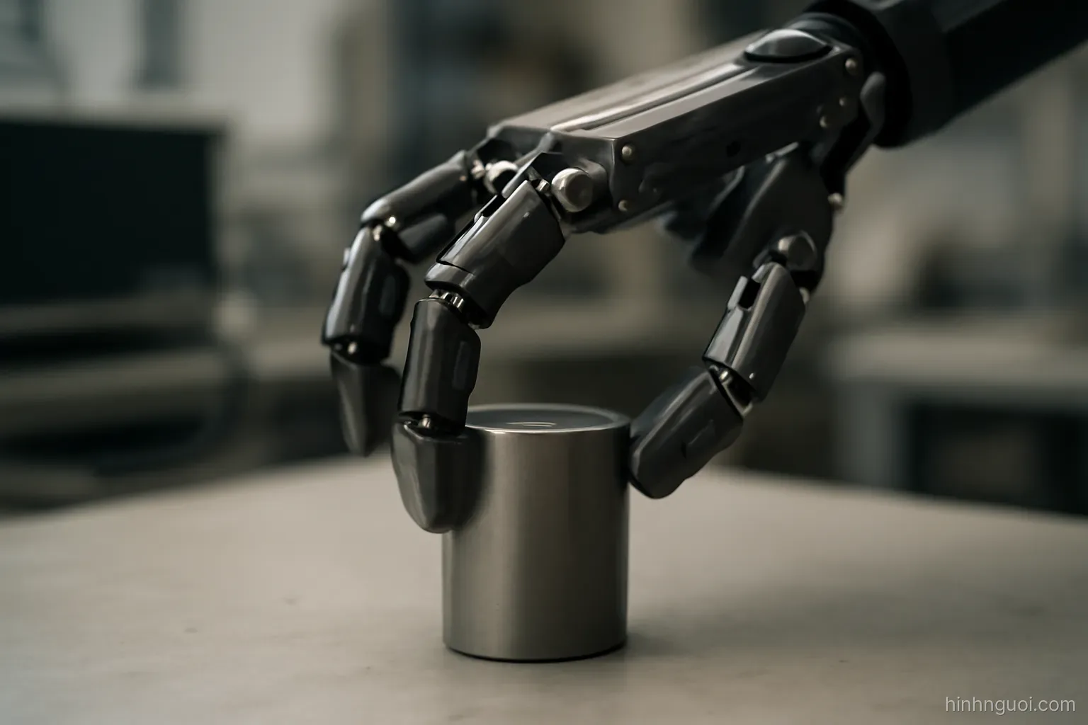 Bàn tay robot ba ngón đang cầm một vật hình trụ