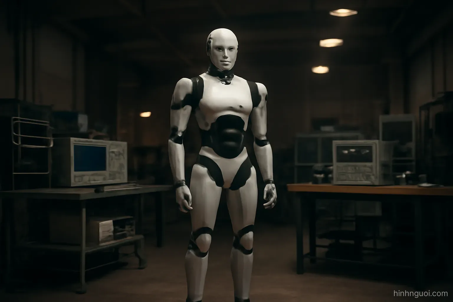 Robot hình người thế hệ mới đứng trong xưởng nghiên cứu