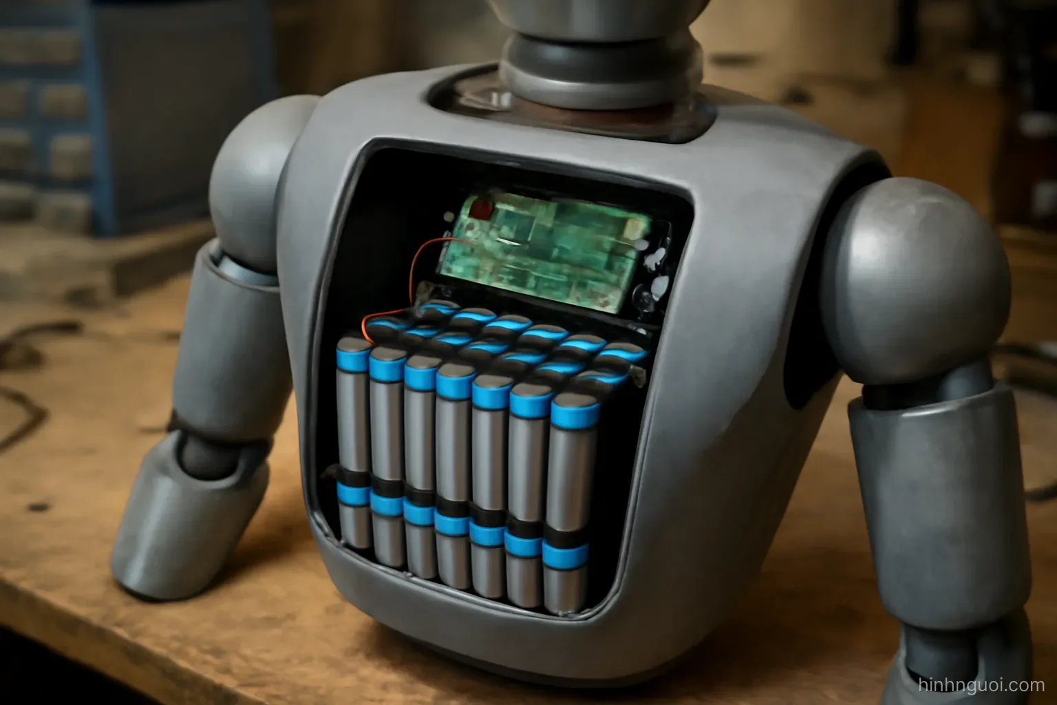 Cụm pin nhiều cell được lắp trong khoang thân robot
