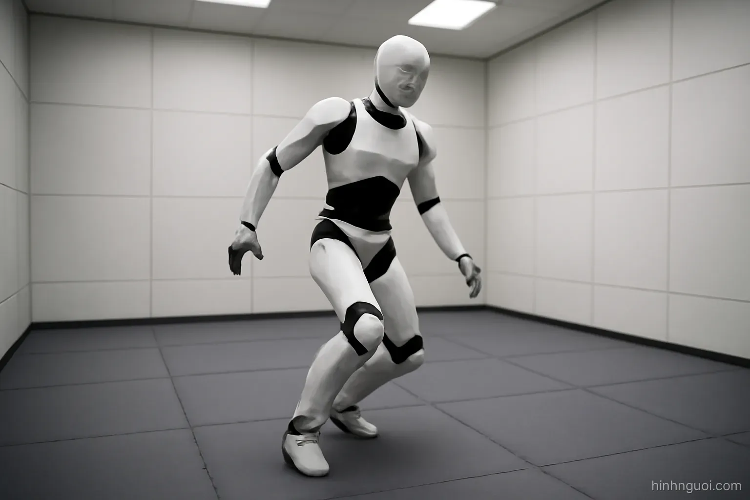 Robot hình người loạng choạng rồi bước một bước để lấy lại thăng bằng